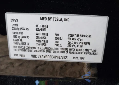 2023 Tesla Model Y Awd/Long Range Dual Motor All-Wheel Drive из США, поврежденный, VIN 7SAYGDEE4PF877521